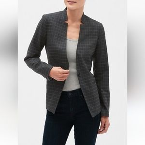 Banana Republic Factory Check Plaid Charcoal Gray Blazer Inverted Collar Size 0